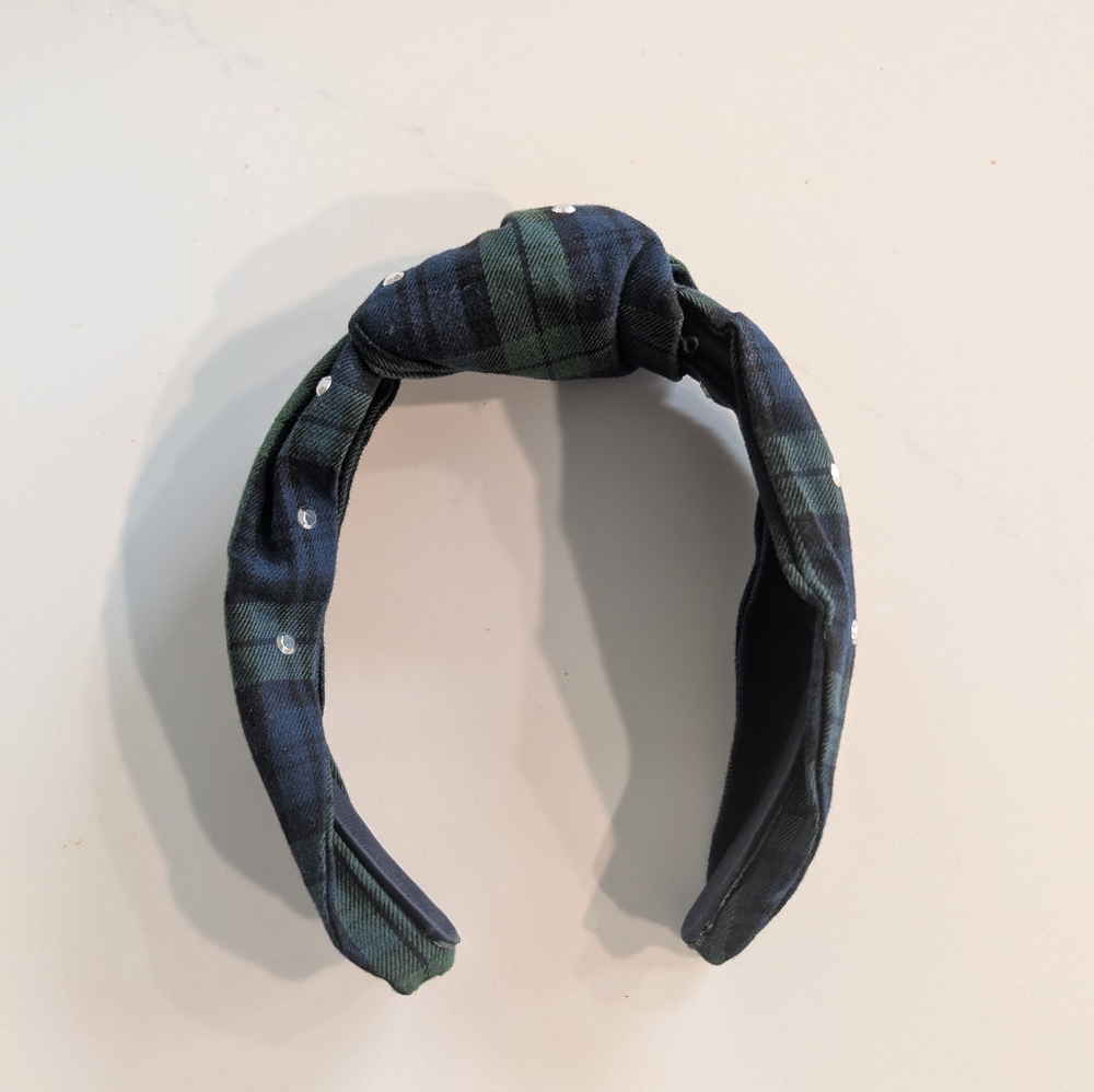 Scunci Plaid Green Blue Studded Stud Knot Headband